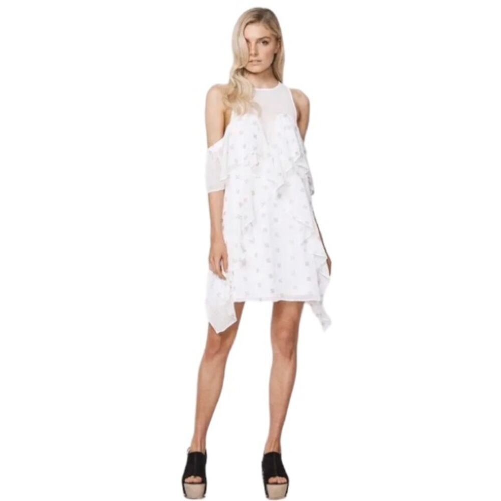 Stevie May Cosmic Currents Mini Dress Gold Embroidered Cold Shoulder Event‑Ready